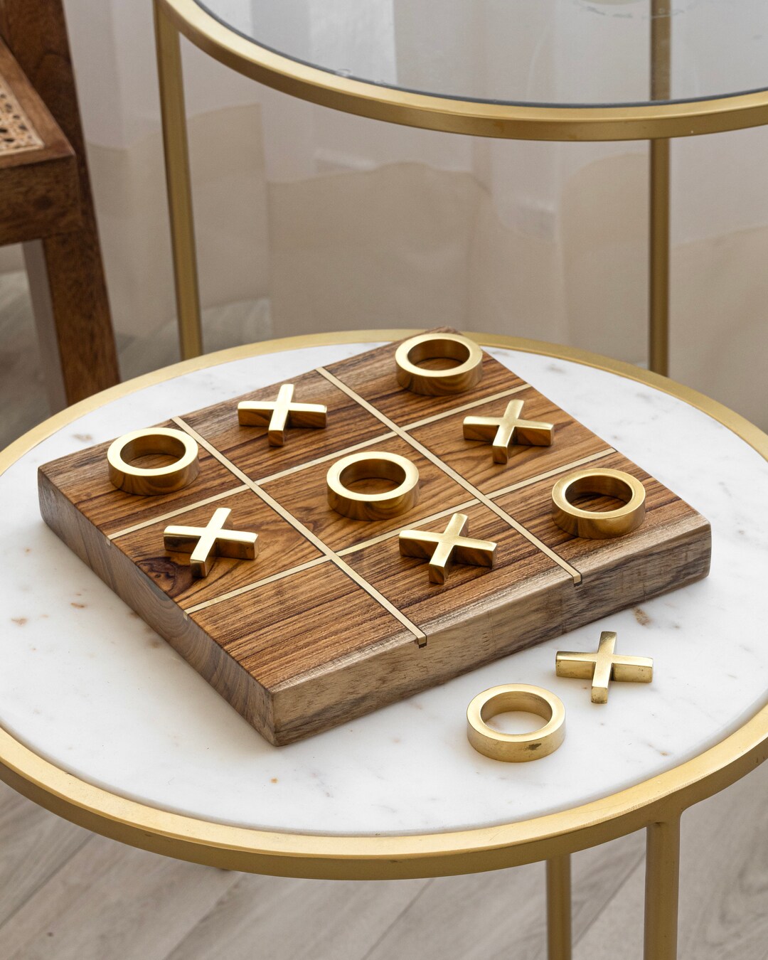 Marble Tic Tac Toe Set | Decorative Tic Tac Toe Game Set | Monochrome Coffee Table Decor - Coffee Table Game - Tabletop Game - Modern Home