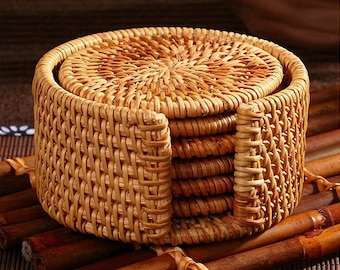 BESPORTBLE 5pcs Handmade Natural Rattan Coasters with Tea Strainer Round Straw Woven Trivet for Teacup Wicker Heat Resistant Plate Pad for Hot Pots and Pans BESPORTBLE 5pcs Handmade Natural Rattan Coasters with Tea Strainer Round Straw Woven Trivet for Teacup Wicker Heat Resistant Plate Pad for Hot Pots and Pans
