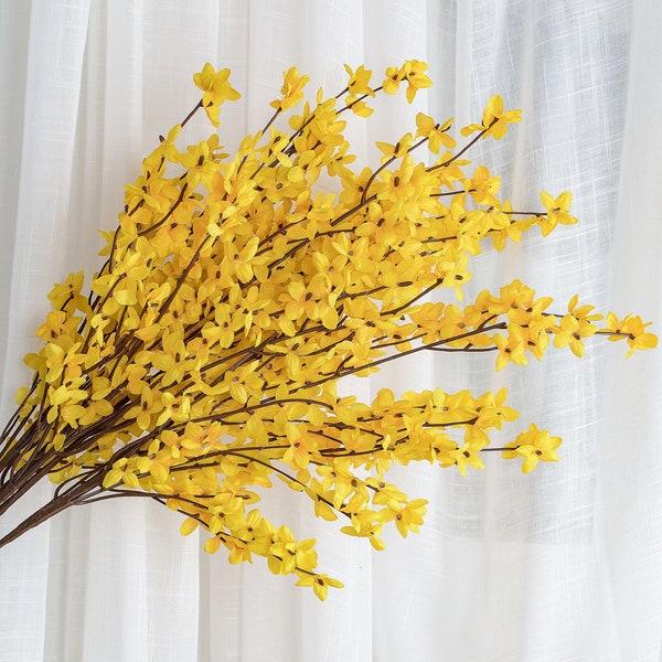 Artificial Forsythia Branch 27'' Tall, Faux Plant for Home Decoration, Table Centerpiece, Fake Winter Jasmine Flower, Yellow Blooming Spray