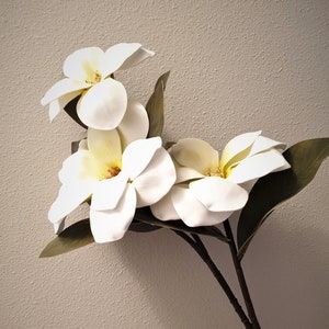 Large Faux Magnolia Flower Branch 29'' Tall, 3 Heads High Quality White Magnolia Blossom with Real Touch Leaves, Home Decoration