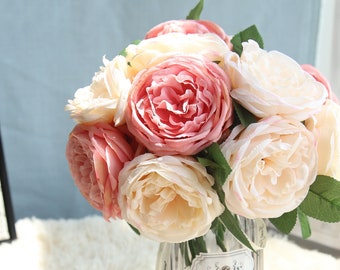 Sweet Peony / Round Rose Bouquet, Artificial Silk Floral Arrangement, Wedding Flower, Table Centerpieces, Baby Shower / Home Decoration