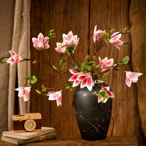 Real Touch Magnolia Flower Branch 40'' Tall,  Artificial Flowers with Stem, 7 Heads of High Quality Flower Spry for Spring Decoration