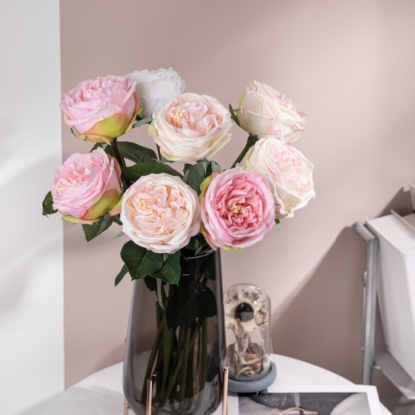 Real Touch Flowers, English Rose plant / David Austin Rose  24'' Tall, Latex Realistic Flower for Home, Wedding Decoration, Gift Bouquet