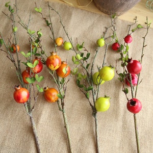 Rustic 5 Heads of Artificial Pomegranate Branches 25'' Tall, Artificial Plant / Fruit Arrangement, Home / Office / Kitchen Decor image 1