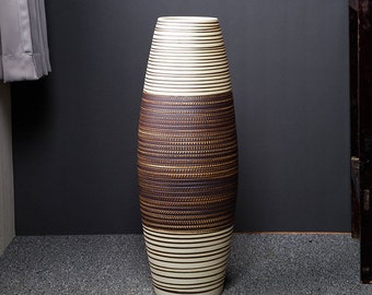 Large Artisan Ceramic Floor Vase, Hand-drawn Matte Glaze Tall Vase, Classic / Modern Style, Office / Entryway / Porch Decoration