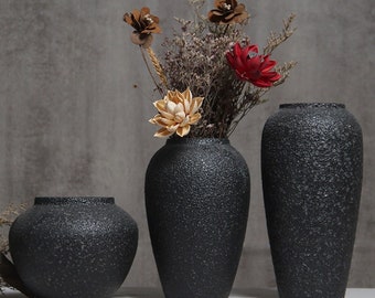 Modern Black Ceramic Vase, Rustic Rough Earthenware Pot, Large Vase for Studio, Entry Way, Porch, Living Room Home Decor