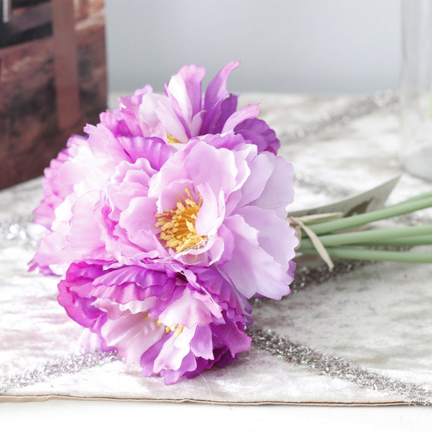 Small Silk Flower Bouquet 5'' Tall Artificial Peony Etsy