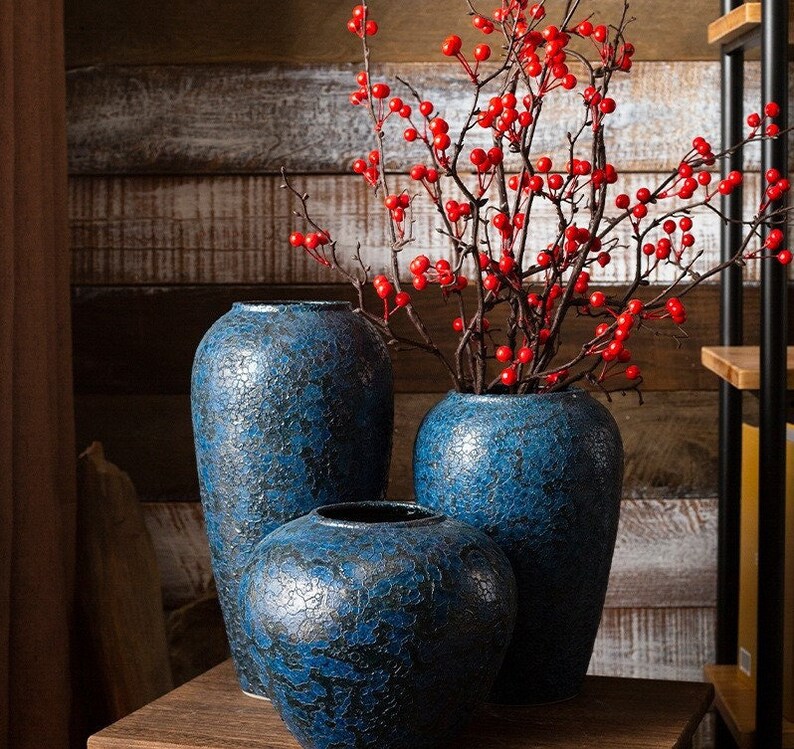 Deep Sea Blue Handmade Ceramic Vase / Pottery, Large / Medium / Small for Home shops Decoration, Deluxe Gift, Fine Art Ceramics