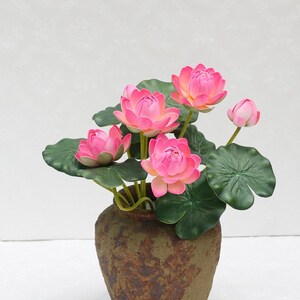 Artificial Lotus Flower 12'' Tall, Faux Water Lily / Floating Flower for Home Decoration, Lotus Plant with Leaves, Bud Seedpod