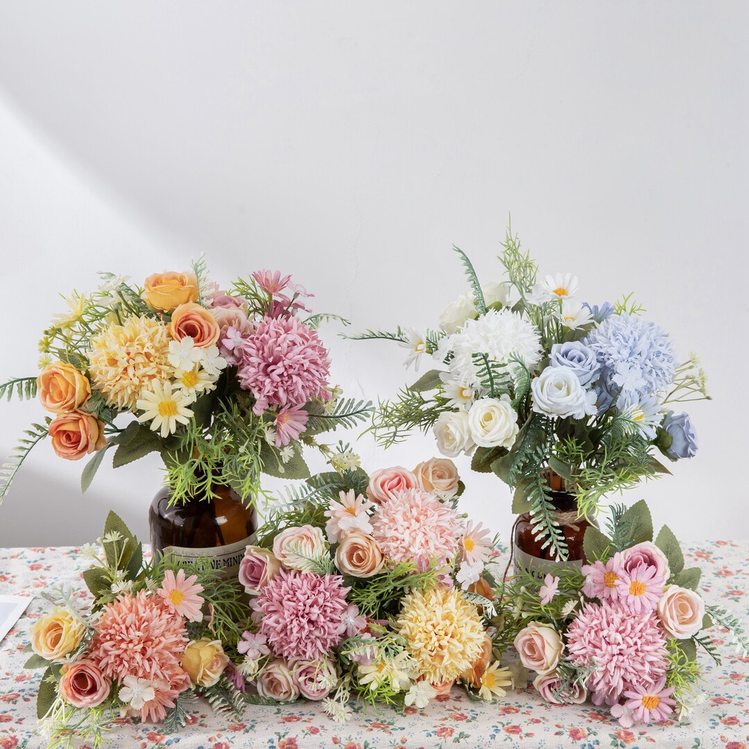 Artificial Silk Flower Bunch 11 Tall, Small Bouquet for Floral Arrangement, Wedding Graduation