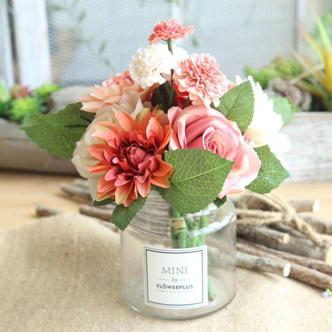 Artificial Silk Bouquet 12'' Tall, Faux Rose / Dahlia / Chrysanthemum ...