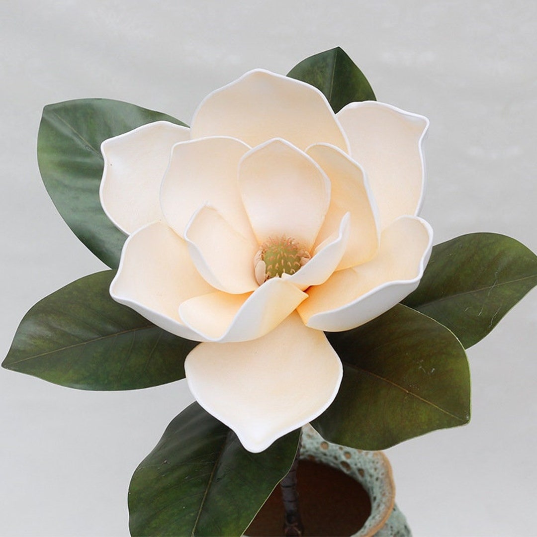 Faux Magnolia Blossom Branch 29'' Tall, Large Magnolia Flower Stem