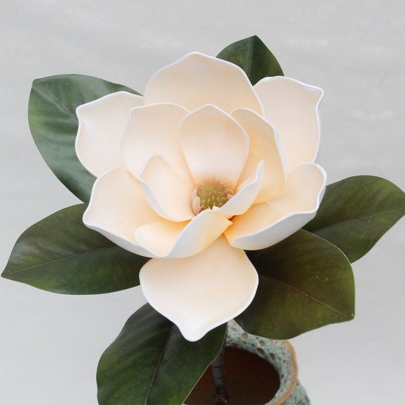Faux Magnolia Blossom Branch 29'' Tall, Large Magnolia Flower Stem, High  Quality Real Touch Artificial Silk Flower for Wreath / Garland 