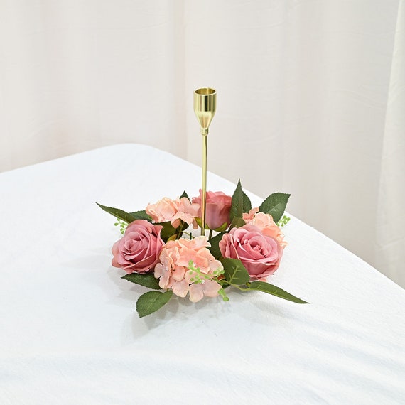 Candle Ring Wreath Artificial Rose Hydrangea Flowers Wedding
