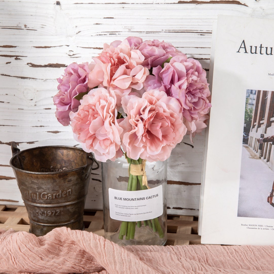 Rose Gold Silk Flowers Bouquet of 5 Hybrid Peony Stem Etsy