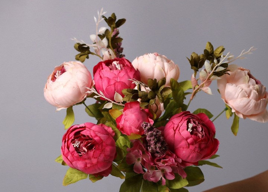 Classic Peony Bush 20'' Tall, Artificial Flower Arrangement Etsy