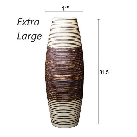 Large Artisan Ceramic Floor Vase Hand drawn Matte Glaze Tall Vase