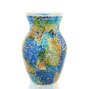 Stained Glass Mosaic Flower Vase 8'' Tall, Housewarming Gift, Decorative Vase, Floral Arrangement, Centerpieces, Gold / Pink / Blue / Brown