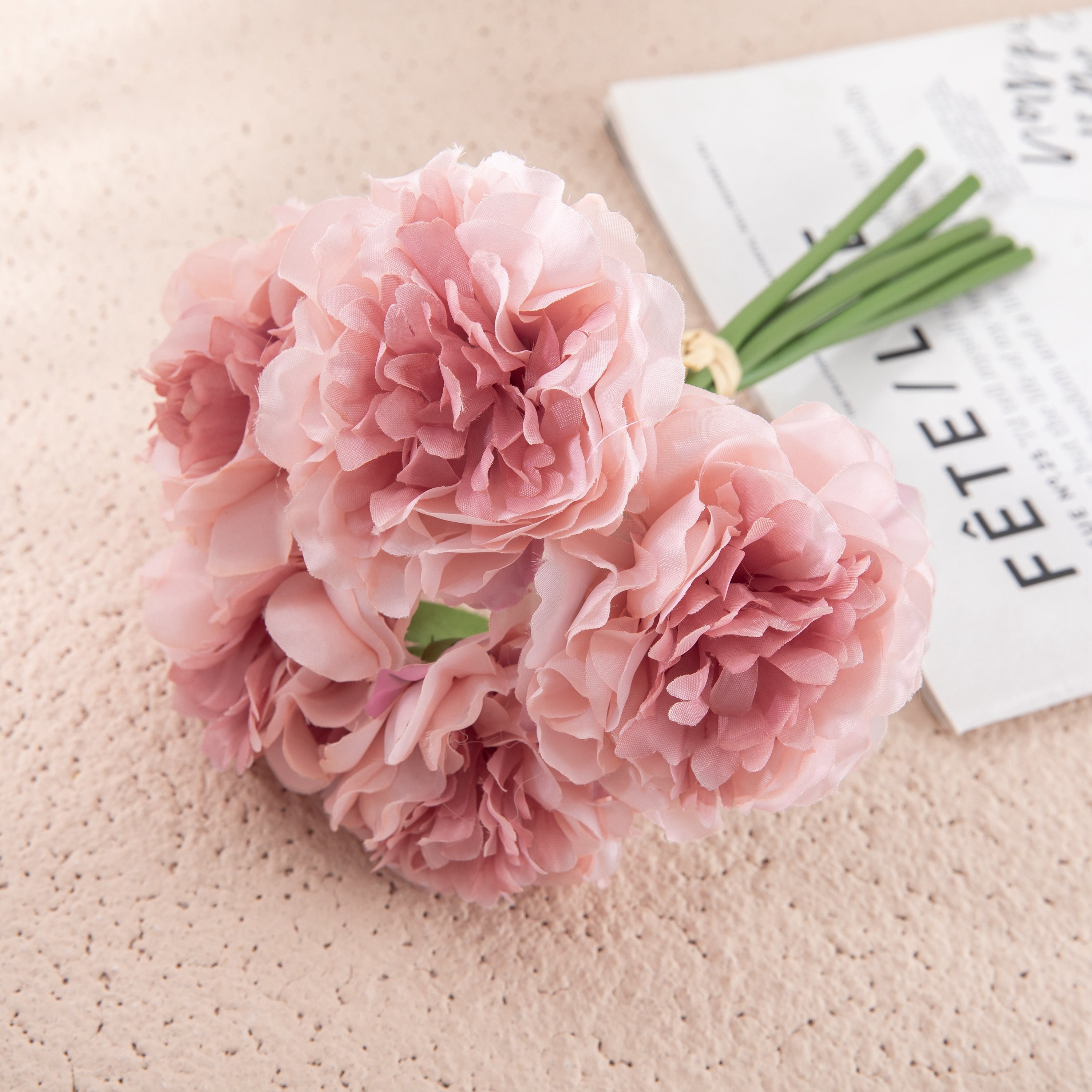 Rose Gold Silk Flowers Bouquet of 5 Hybrid Peony Stem Etsy