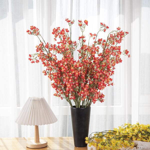 Silk Flowering Quince Stem 28''Tall, High Quality Artificial Floral Arrangement