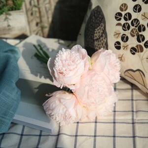 Pure Silk Peony Bouquet / Bundle 13'' Tall, Pink / White, Artificial ...