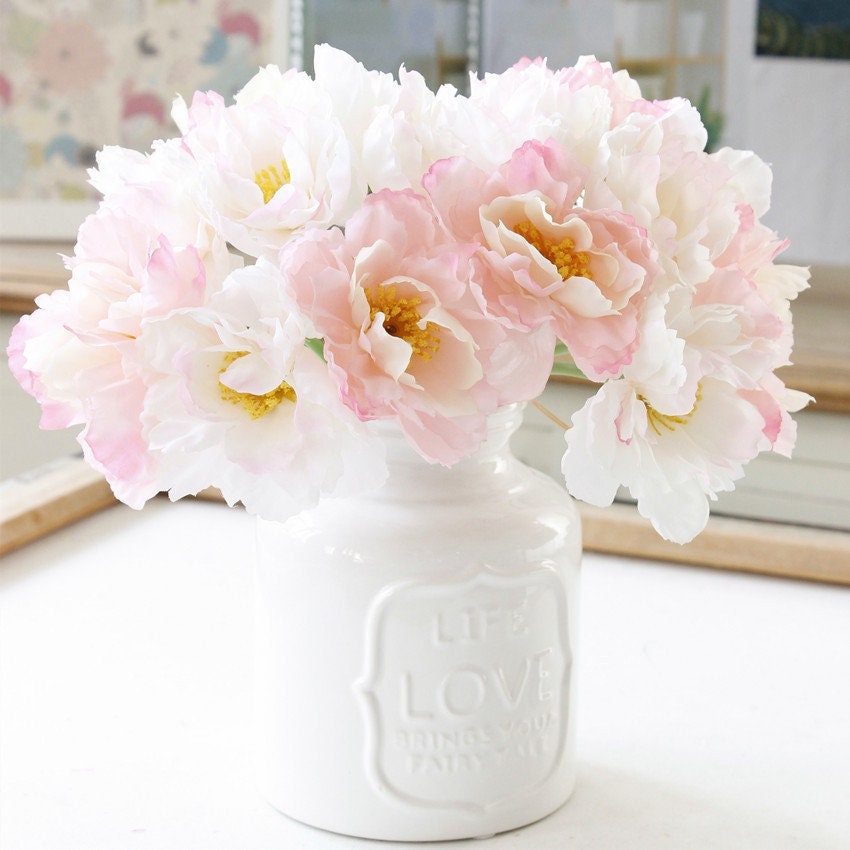 Small Silk Flower Bouquet 5'' Tall Artificial Peony Etsy