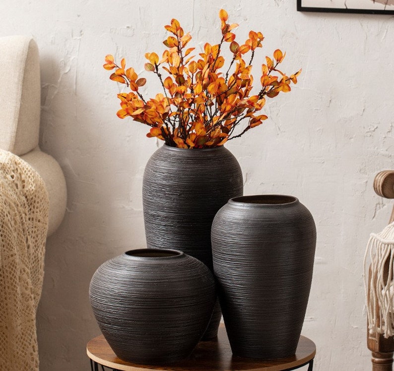 Black Striped Ceramic Vase Handmade Decorative Modern Ceramic image 1