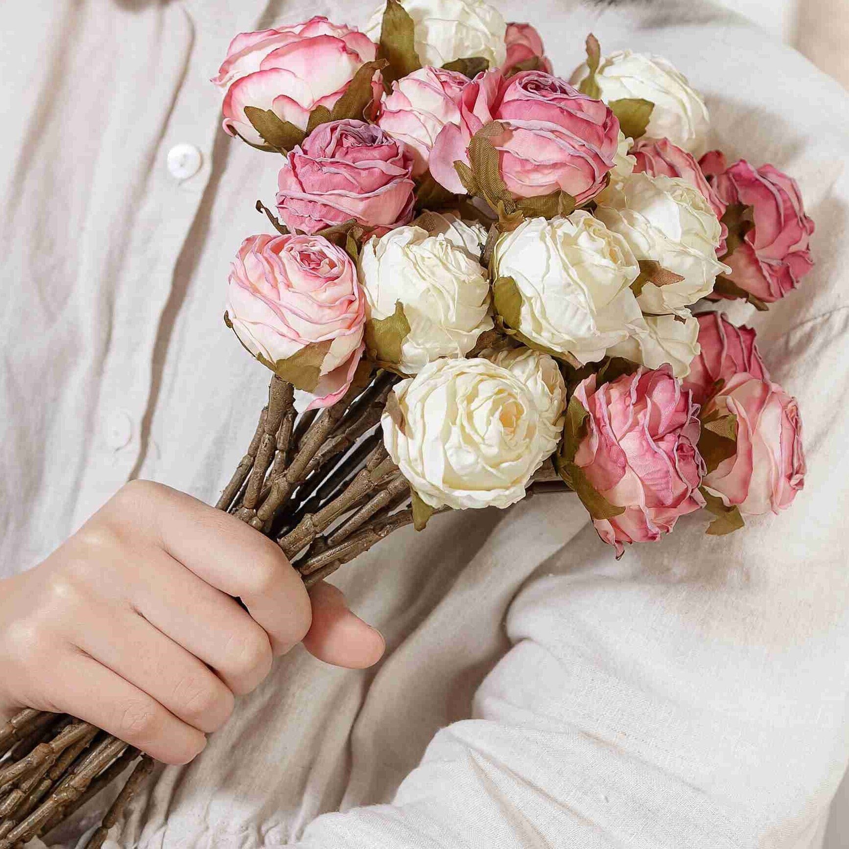  WYFC Multicolor Artificial Flowers, 10 Sticks Simulation Rose Floral  Arrangement, Fake Rose Bouquet for Wedding Home Decor (Color : Pink White)  : Home & Kitchen