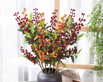 Artificial Fall Berry Twigs, Large Faux Berry Stem 28'' Tall, Floral Arrangement, Fall | Autumn | Thanksgiving | Christmas Decoration