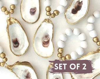 Oyster Shell Napkin Rings in Natural with Gold Edge (Set of 2)