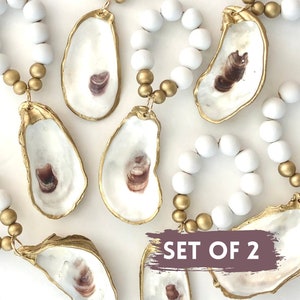 Oyster Shell Napkin Rings in Natural with Gold Edge (Set of 2)