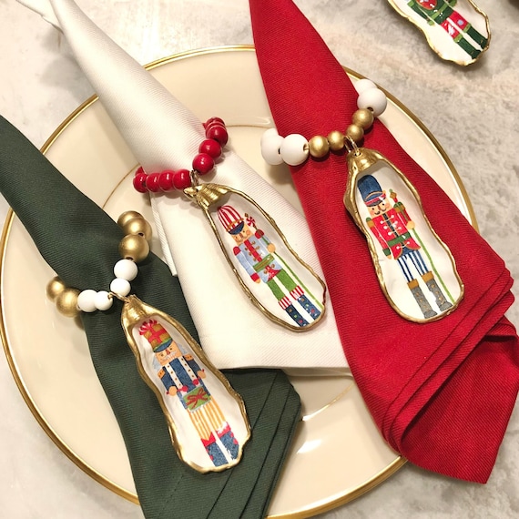 Oyster Shell Napkin Rings in Christmas Nutcracker Design