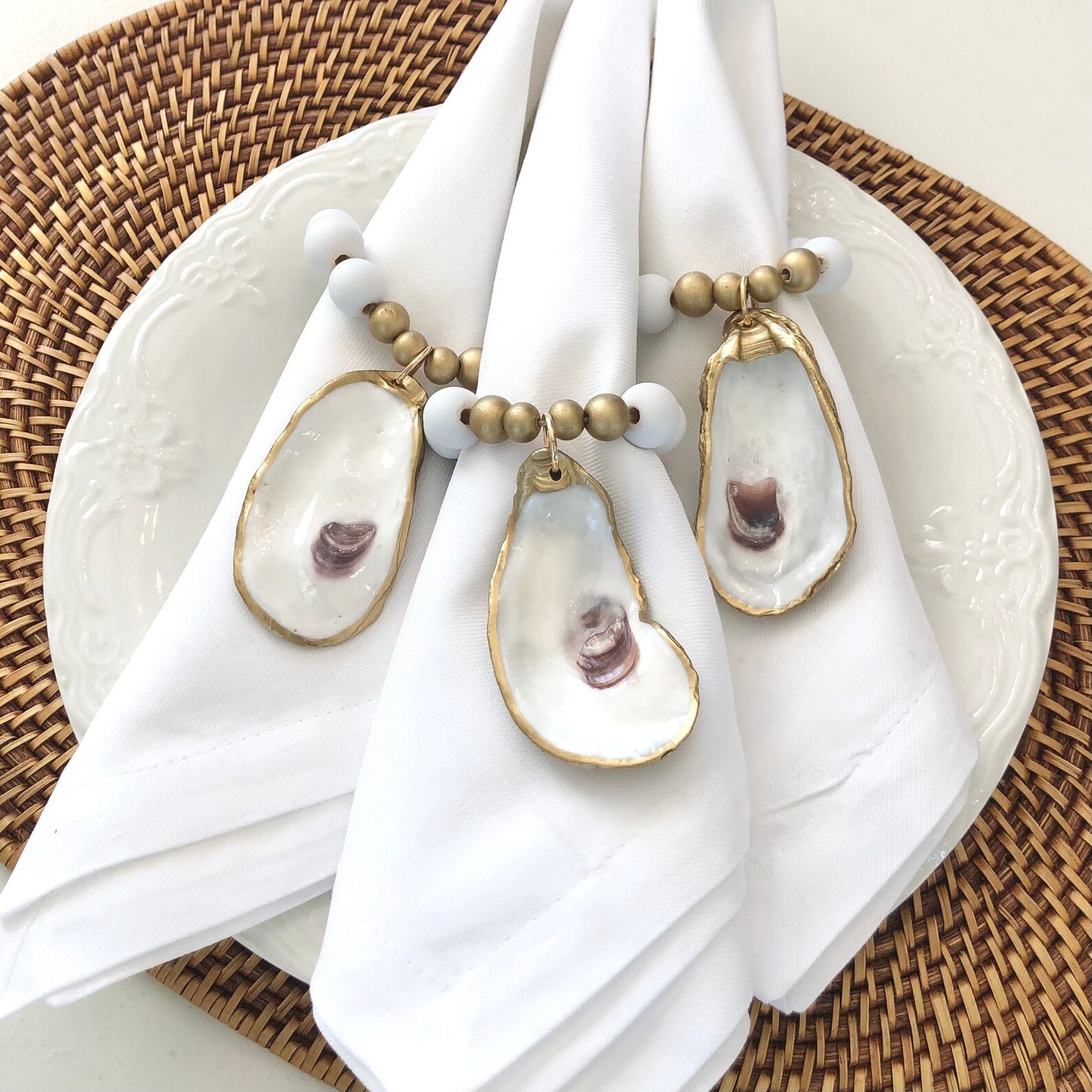 Oyster Shell Napkin Rings in Natural With Gold Edge set of 4 Etsy