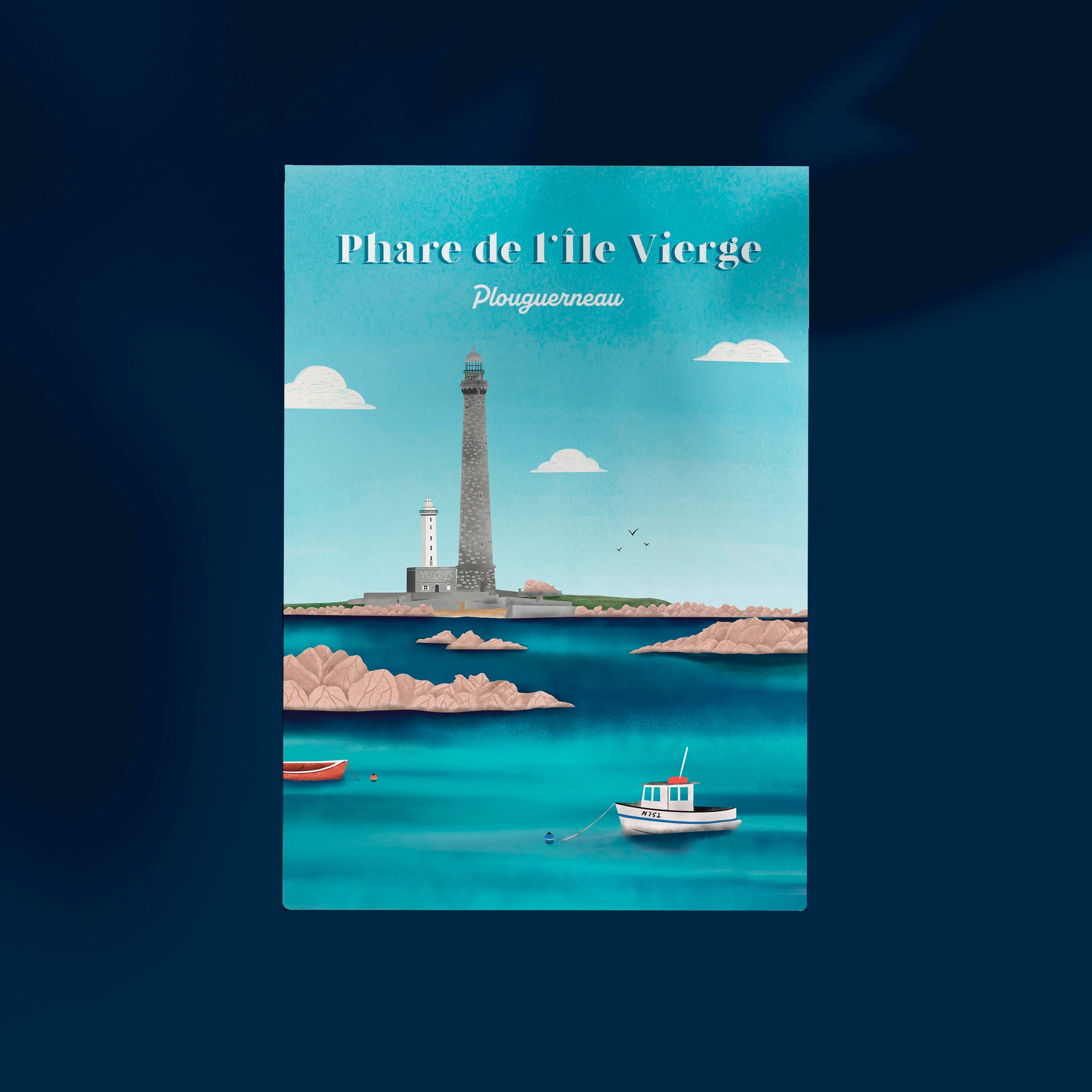 Plouguerneau Travel Poster/Affiche Phare de L'île Vierge Vintage Bretagne France