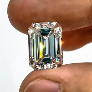 Huge Flawless 8 CT Moissanite, 10x14mm Emerald Cut Colorless D FL Moissanite with Certificate