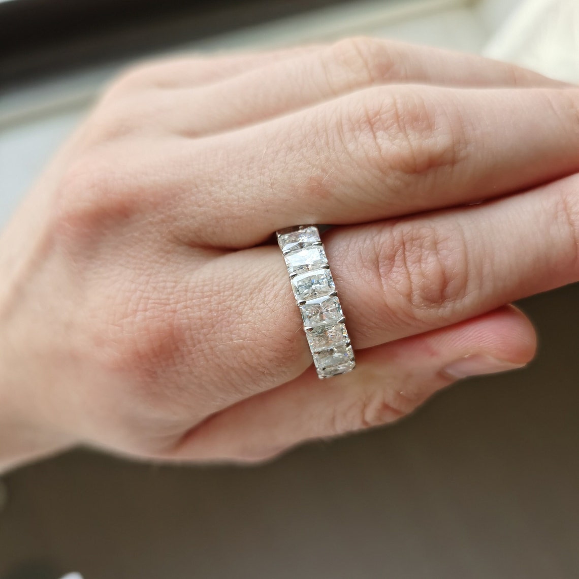 Radiant Cut Moissanite Full Eternity Band 18k White Gold Etsy