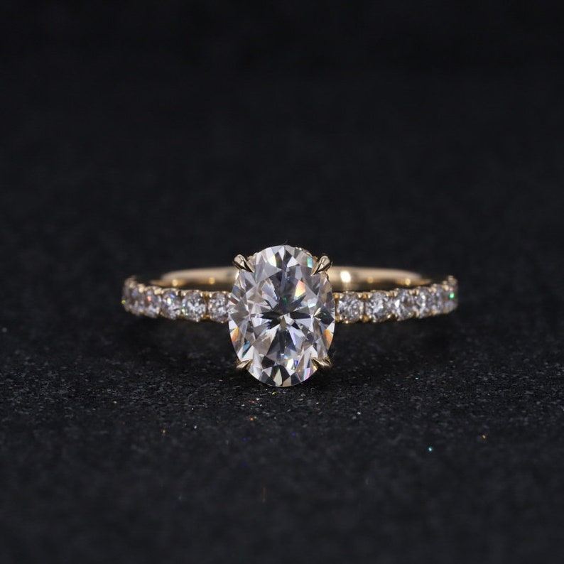 1.5ct Oval Cut Moissanite Engagement Ring With Hidden Halo and Etsy