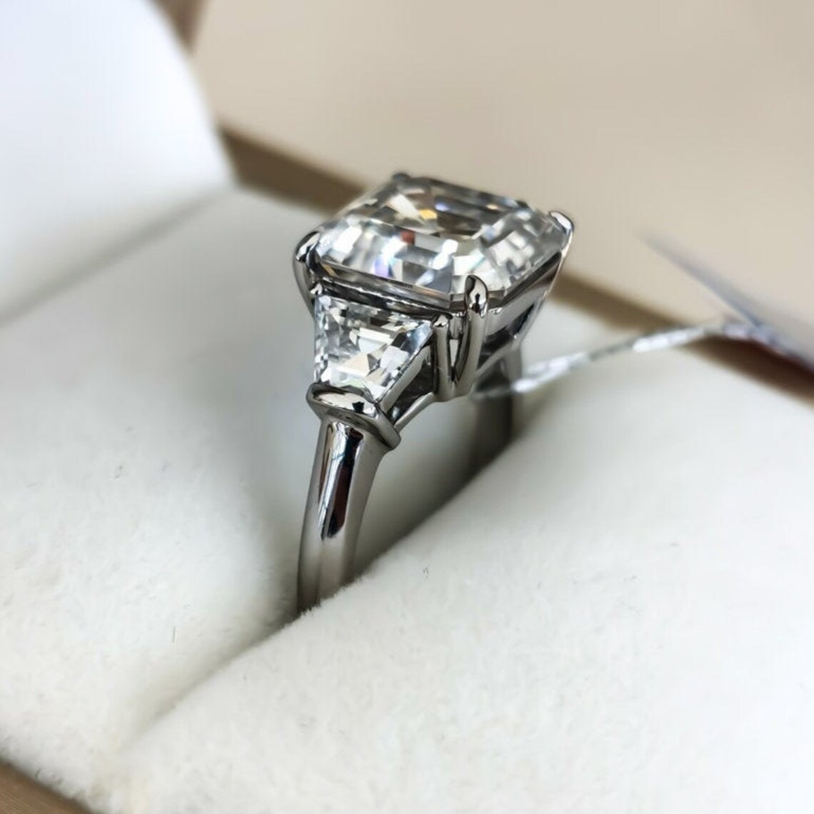 5ct Asscher Cut Moissanite Three Stone Ring 10k 14k 18k - Etsy