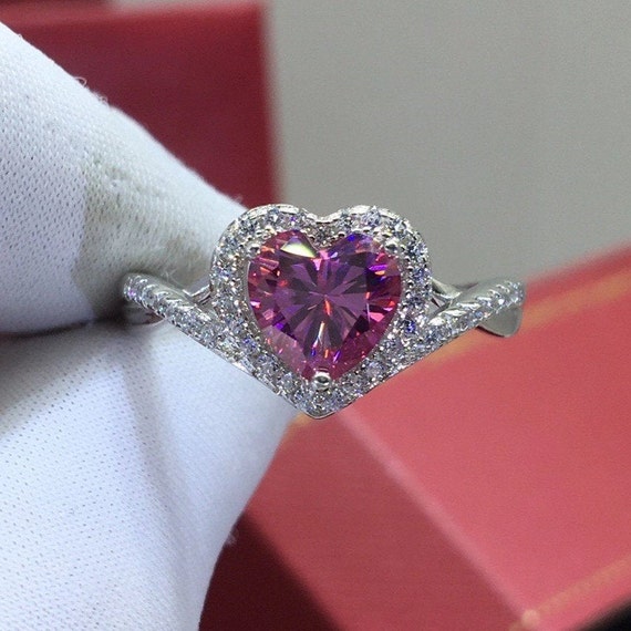 Pink Heart Cut Moissanite Ring in 18k White Gold Pink | Etsy