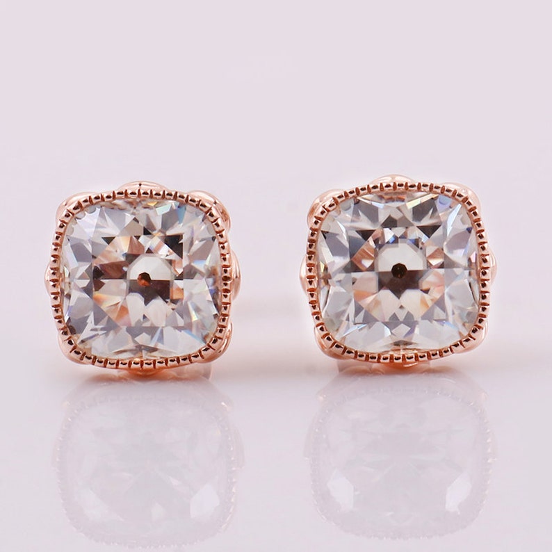 14k Rose Gold Cushion Cut Moissanite Earring Studs Maximum Etsy
