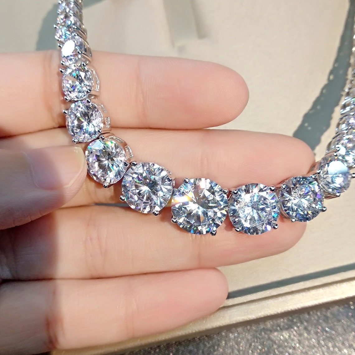 92 Moissanite Diamond Tennis Necklace Solid 18k White Gold - Etsy