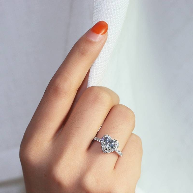 1ct Heart Cut Moissanite Engagement Ring With Halo | 18k White Gold or ...