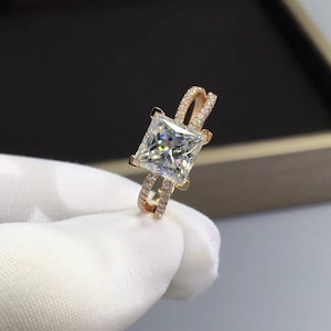 2ctw Princess Cut Moissanite Engagement Ring 7mm, 14k 18k White Gold / Rose Gold Bowtie Ring | Moissanite Diamond Square Ring | Wedding Ring