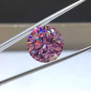 Huge 10ct Pink Moissanite Stone | 14mm Round Brilliant Cut, FL Loose Pink Moissanite Gemstone with Certificate