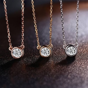 Moissanite Bezel Necklace | 1-3ct Colorless Round Moissanite Bubble Pendant |  Pendant | 18k White/Rose/Yellow Gold Bezel Pendant Necklace