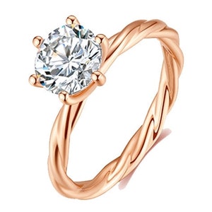 Twisted Rose Gold Moissanite Ring | 18k Rose Gold | Excellent Brilliant Round Cut Wedding Ring | 6 Prong Rose Gold Engagement Ring