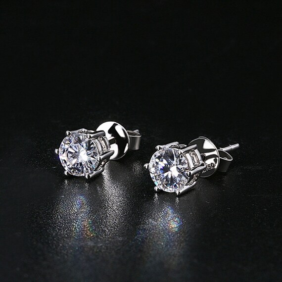 Orecchini a bottone in argento sterling 925 con zirconi placcati