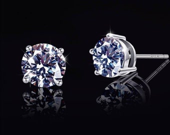 Moissanite 925 Sterling Silver Stud Earrings | Round 4-Prong Anniversary Stud