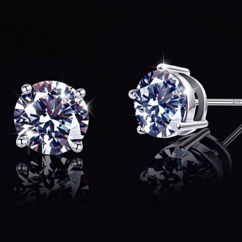 6 Prong Moissanite Earring Studs Round Cut Moissanite 925 - Etsy