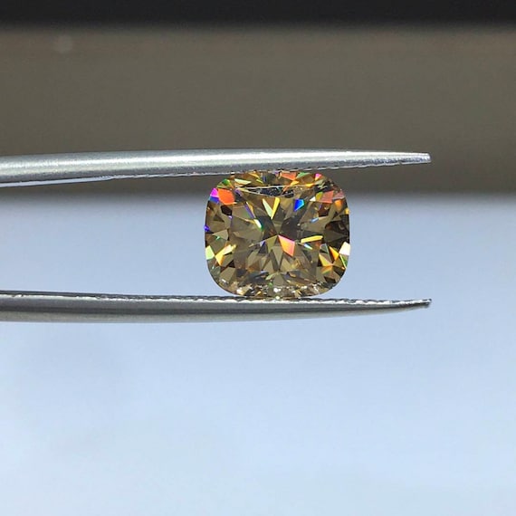 2ct Champagne Elongated Cushion Cut Moissanite, 7x8mm Top Quality Moissanite with Certificate